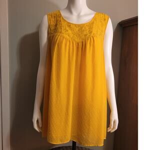 Torrid Plus 4X Yellow Swiss Dot Embroidered Sleeveless Tunic Blouse Top Womens